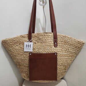 Haute Hippie Brown and Tan Woven Tote Bag Drop 13" - Length 15" - Width 20"
